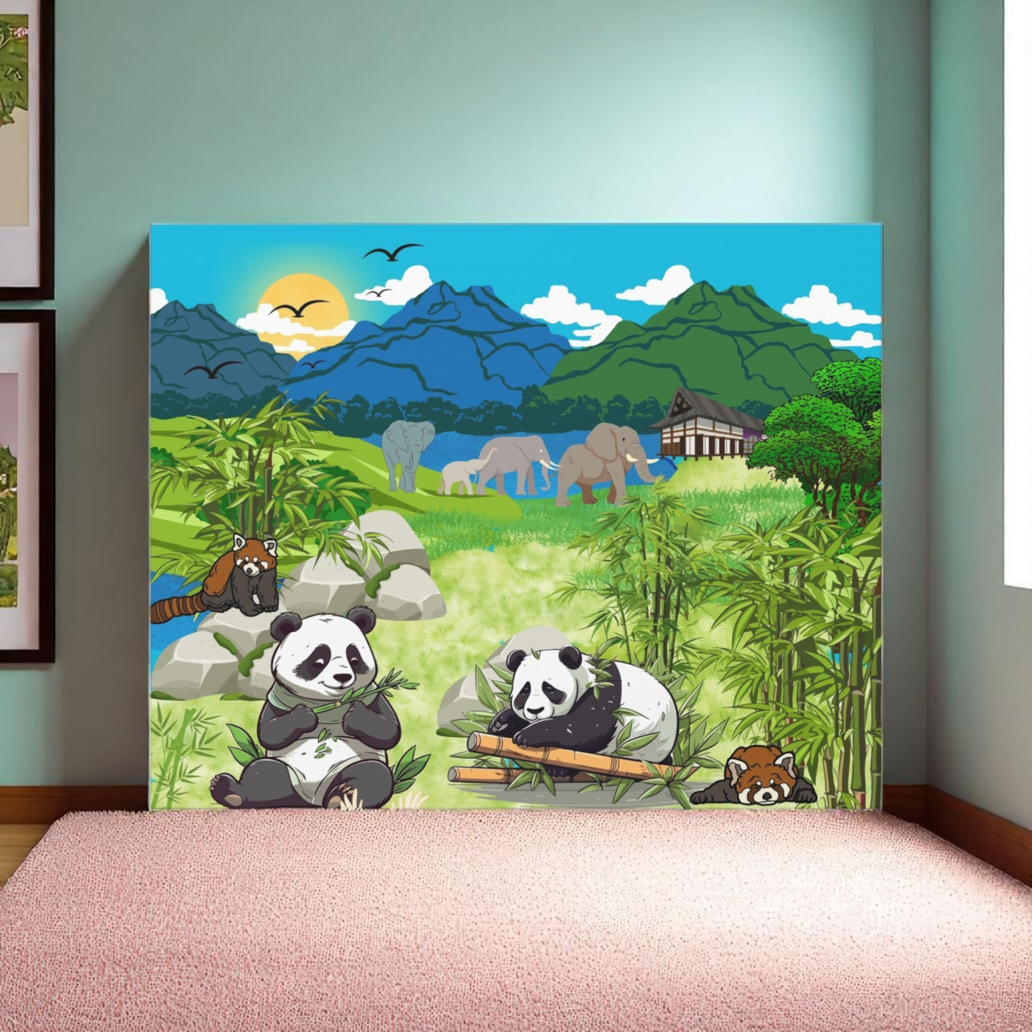 Panda Wall Art Canvas, Gallery Wraps, Panda Canvas Print, Home Decor