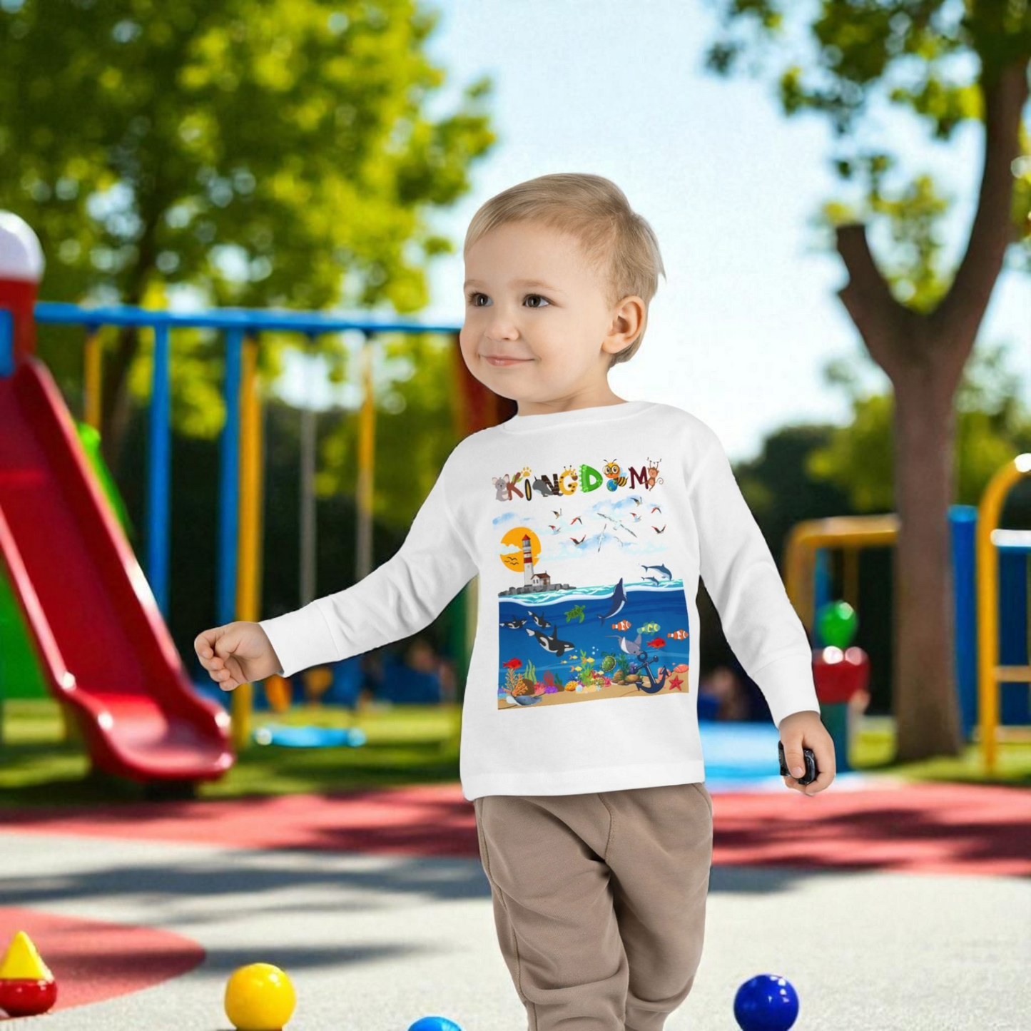 Orca Graphic Toddler Long Sleeve Tee for Kids, Whale Shirt, Children's Wildlife Top