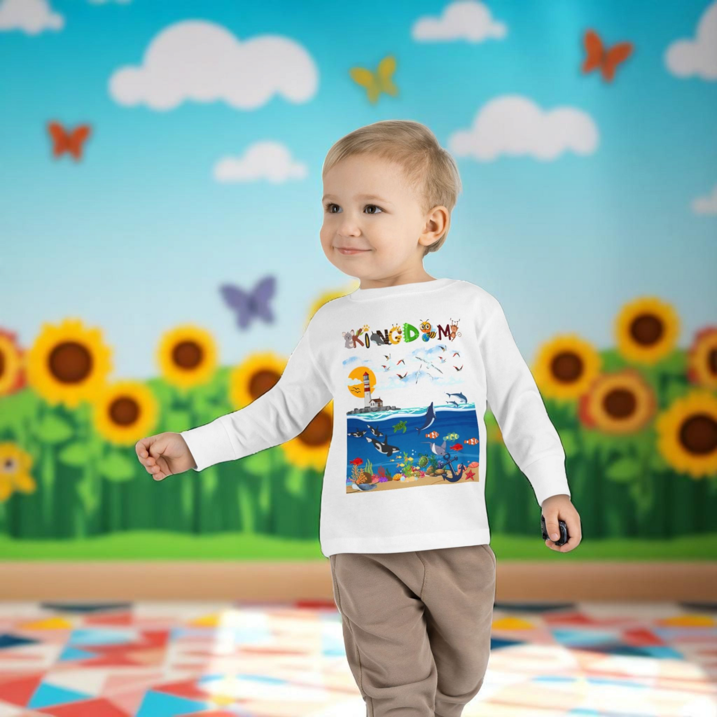 Orca Graphic Toddler Long Sleeve Tee for Kids, Whale Shirt, Children's Wildlife Top