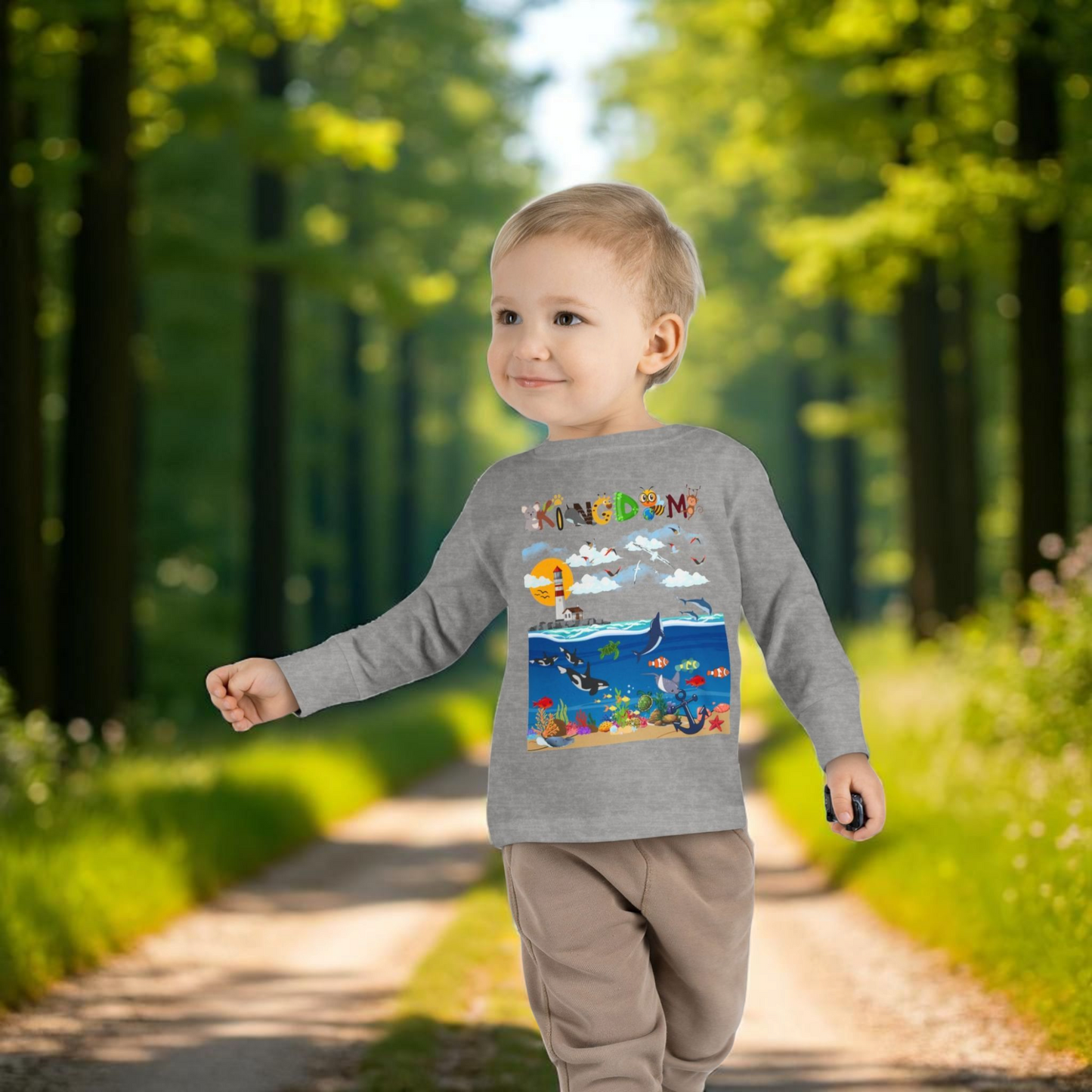 Orca Graphic Toddler Long Sleeve Tee for Kids, Whale Shirt, Children's Wildlife Top