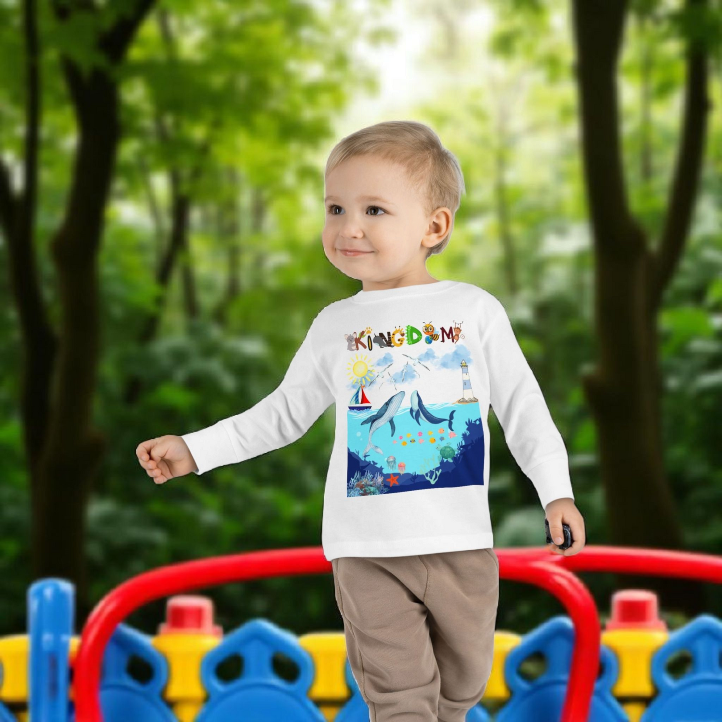 Whale Cartoon Graphic Toddler Tee, Kids Long Sleeve Shirt, Ocean Animal Children's Clothing