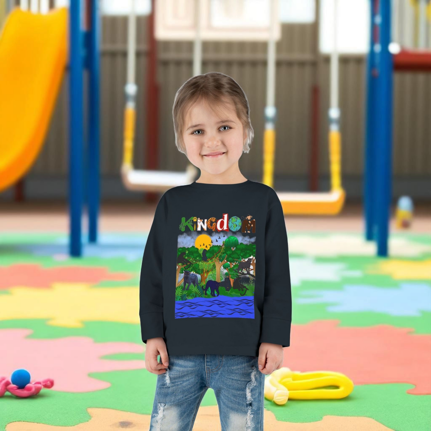 Panther Themed Toddler Tee, Wildlife Graphic Long Sleeve Shirt, Jungle Cat Children's Top