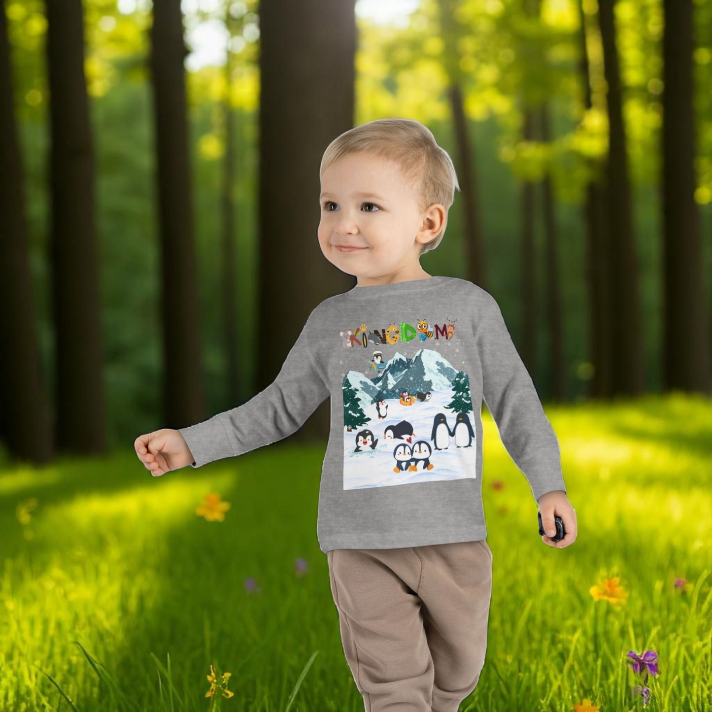 Graphic Penguin Toddler Long Sleeve Tee - Cute Animal Print Shirt for Kids, Winter Theme