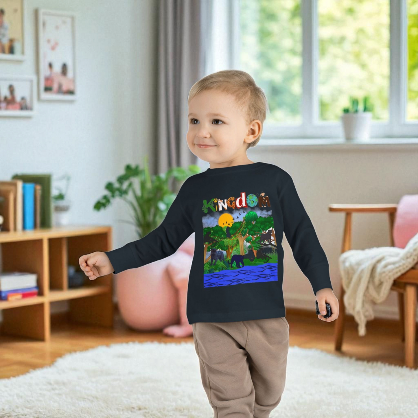 Panther Themed Toddler Tee, Wildlife Graphic Long Sleeve Shirt, Jungle Cat Children's Top