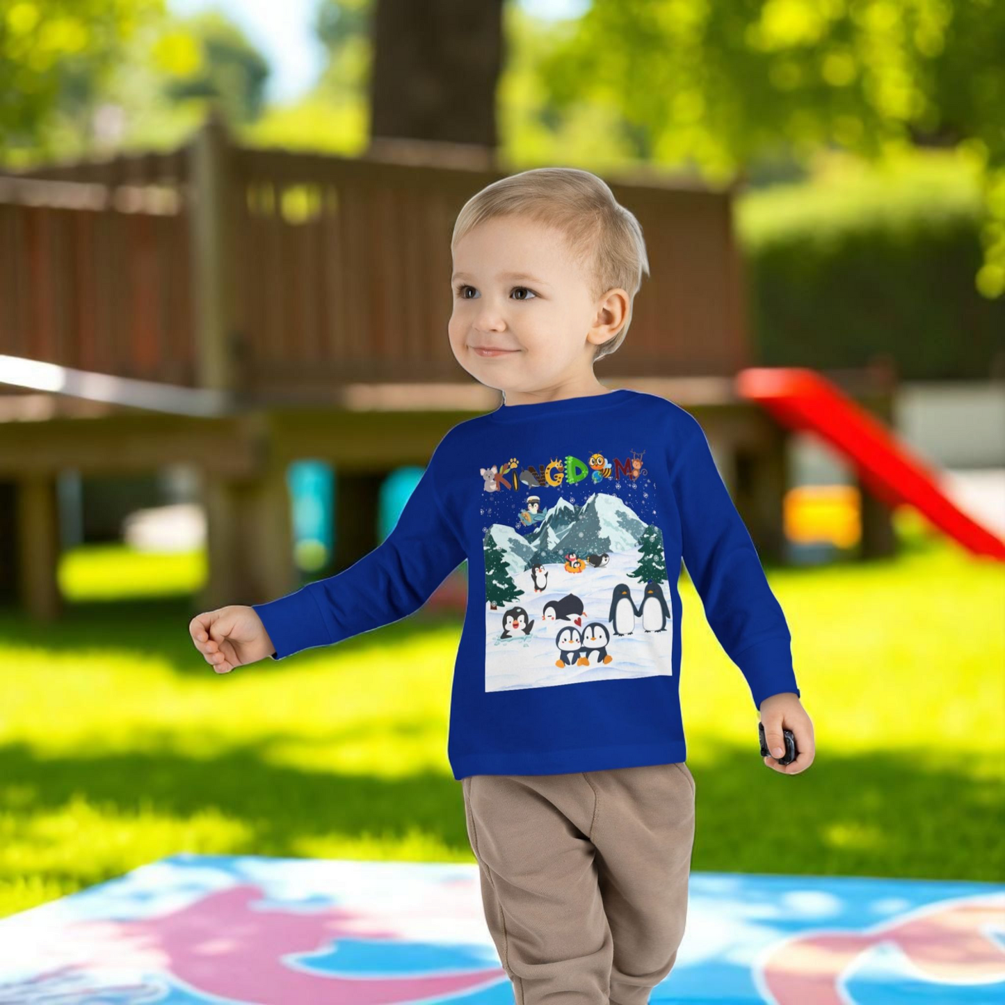 Graphic Penguin Toddler Long Sleeve Tee - Cute Animal Print Shirt for Kids, Winter Theme