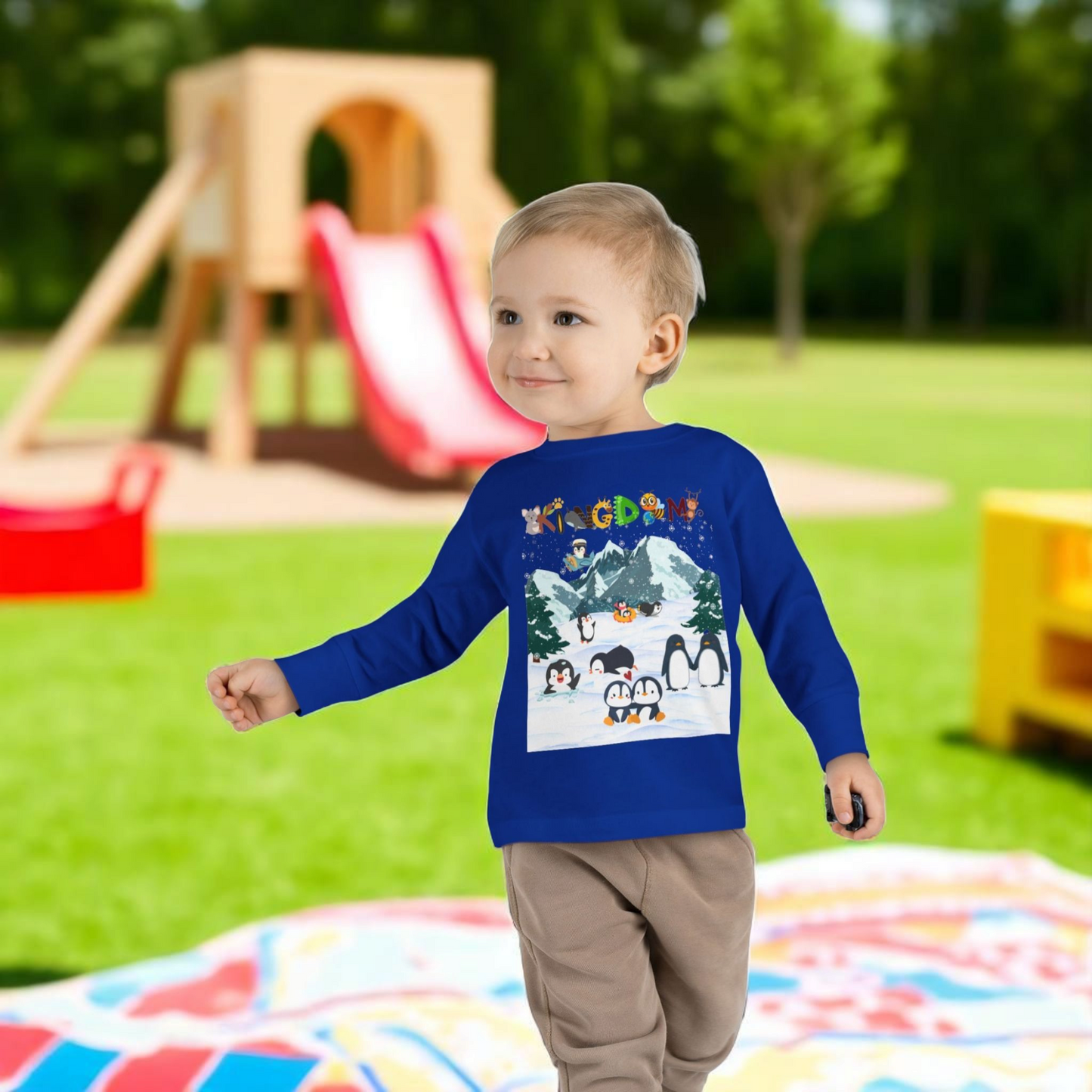 Graphic Penguin Toddler Long Sleeve Tee - Cute Animal Print Shirt for Kids, Winter Theme