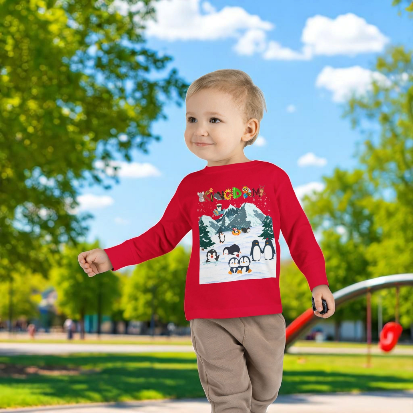 Graphic Penguin Toddler Long Sleeve Tee - Cute Animal Print Shirt for Kids, Winter Theme