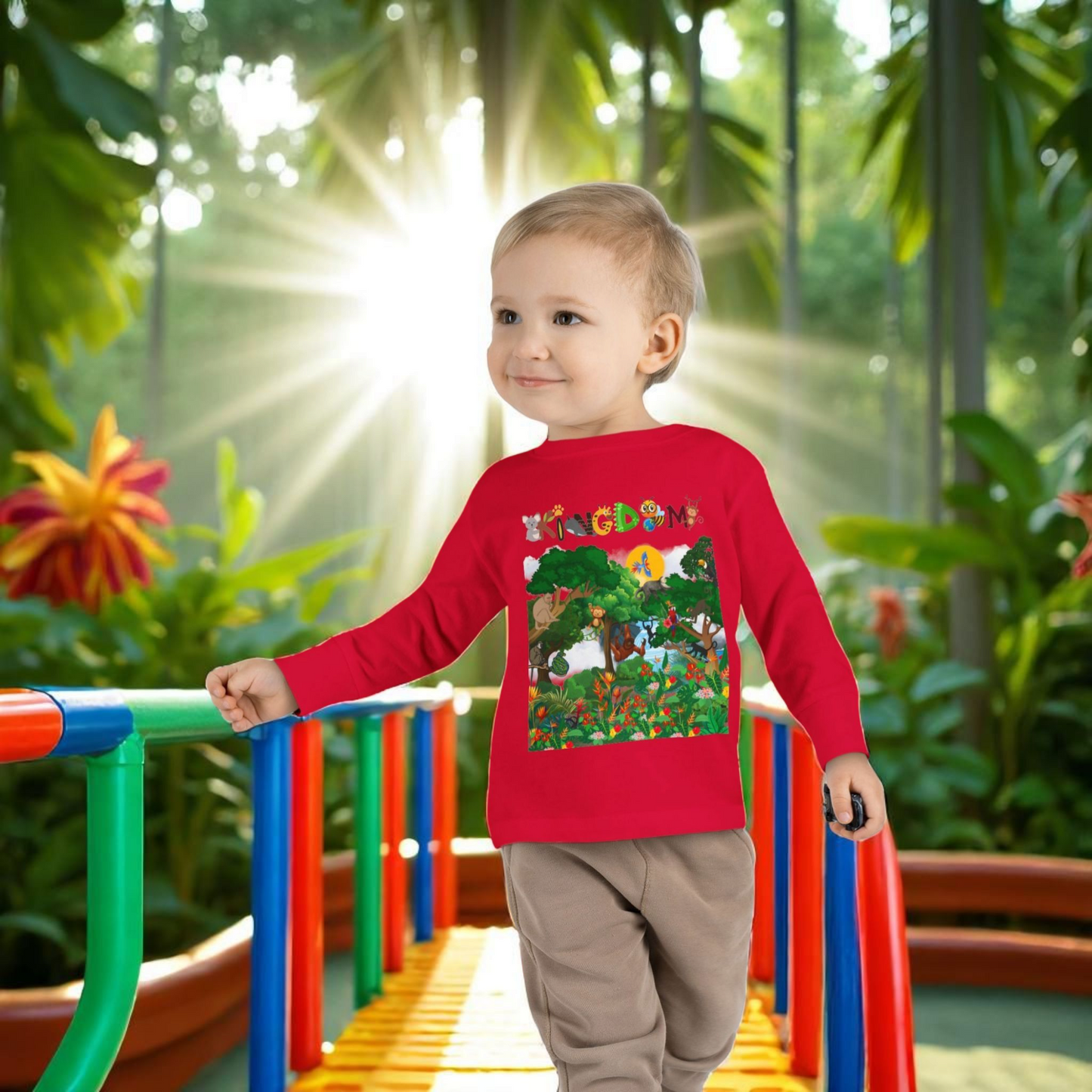 Jungle Animal Toddler Long Sleeve Tee, Kids Safari Shirt, Graphic Wildlife Top for Children