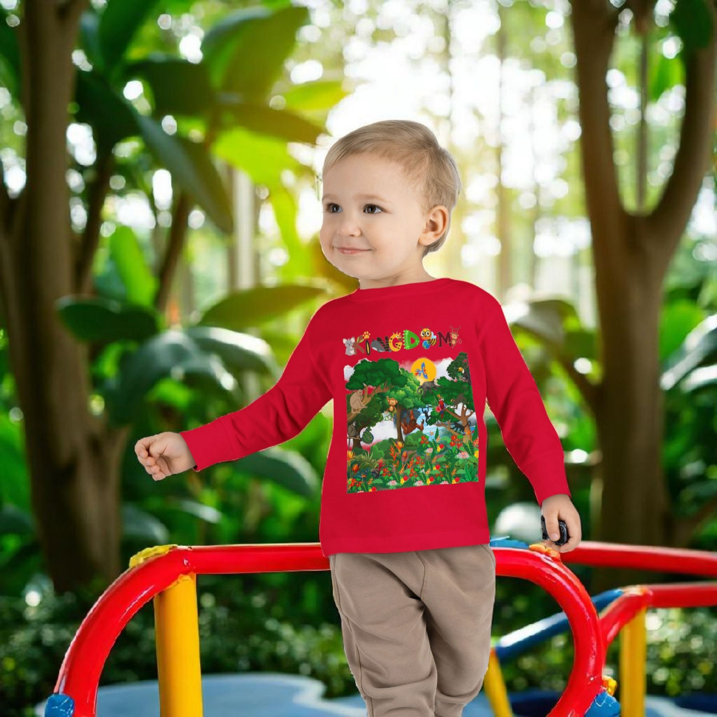 Jungle Animal Toddler Long Sleeve Tee, Kids Safari Shirt, Graphic Wildlife Top for Children