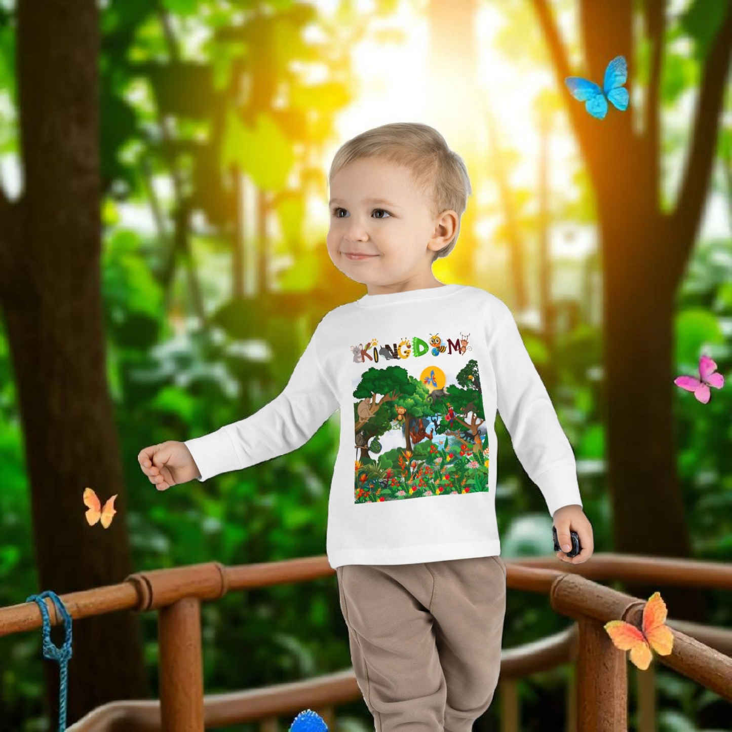 Jungle Animal Toddler Long Sleeve Tee, Kids Safari Shirt, Graphic Wildlife Top for Children