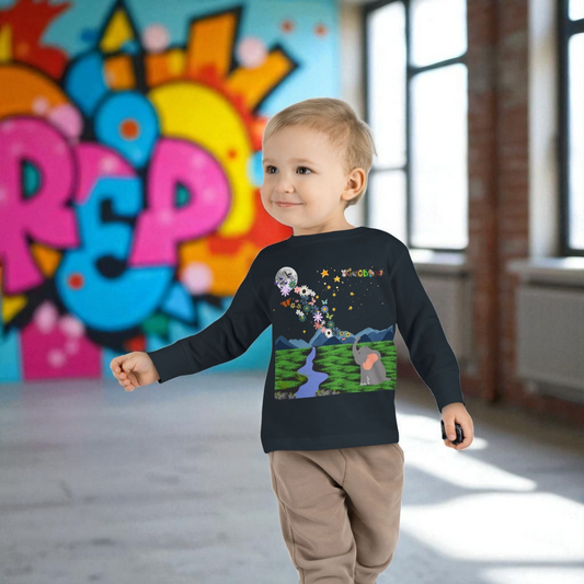 Elephant and Floral Toddler Long Sleeve Tee, Cute Animal Kids Shirt