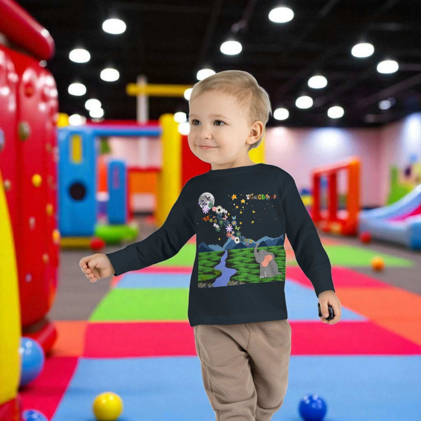 Elephant and Floral Toddler Long Sleeve Tee, Cute Animal Kids Shirt
