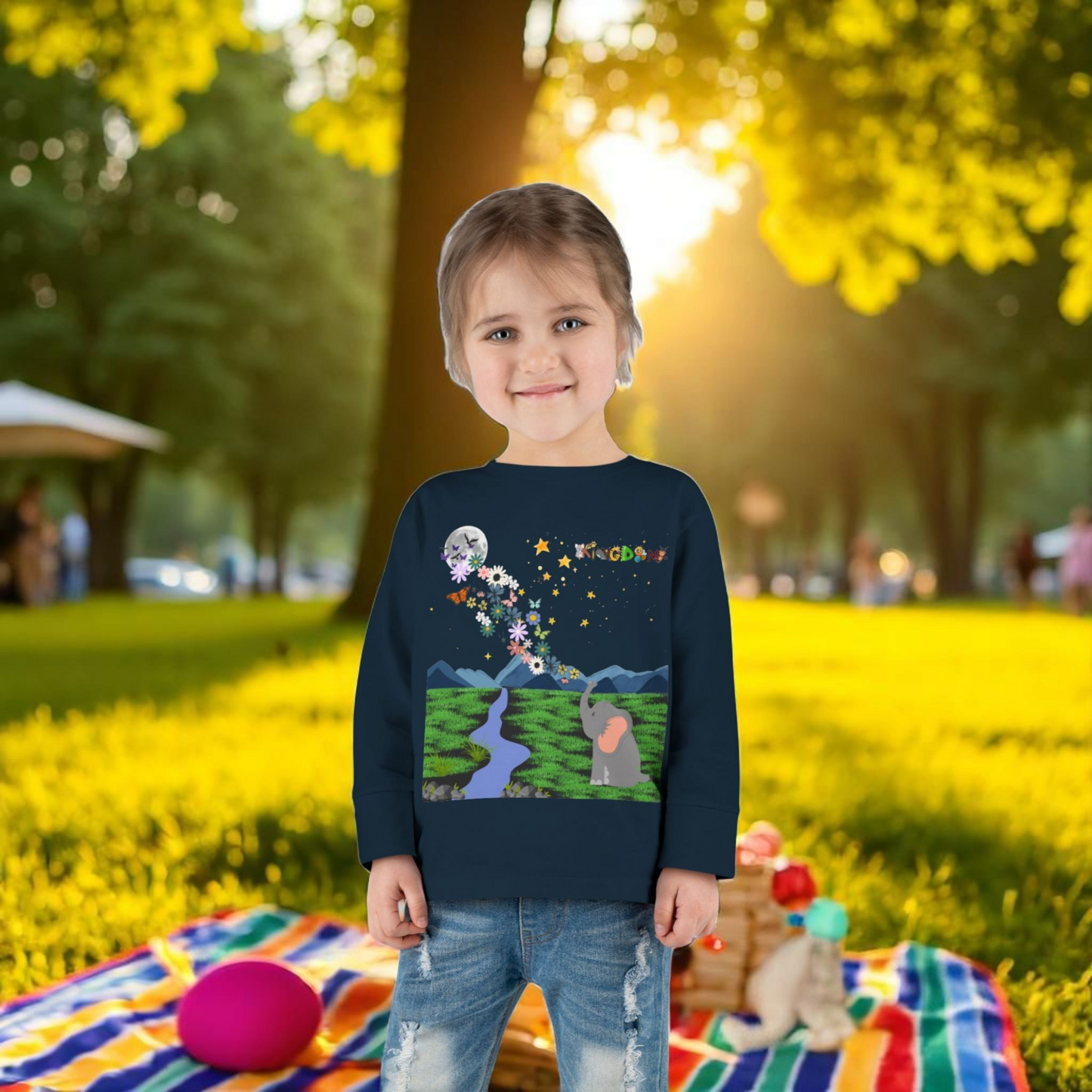 Elephant and Floral Toddler Long Sleeve Tee, Cute Animal Kids Shirt