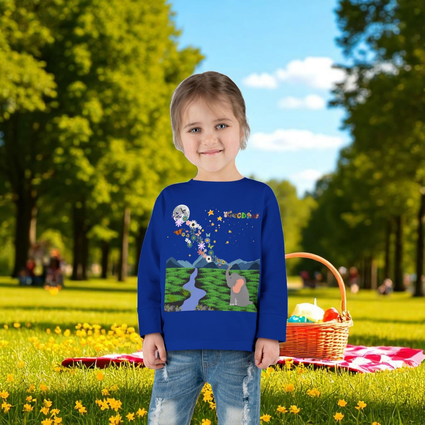 Elephant and Floral Toddler Long Sleeve Tee, Cute Animal Kids Shirt