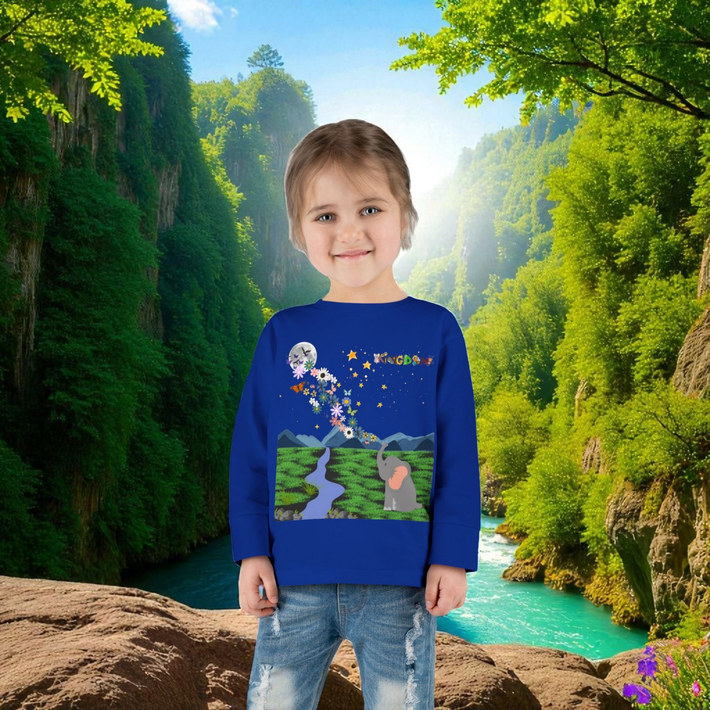 Elephant and Floral Toddler Long Sleeve Tee, Cute Animal Kids Shirt