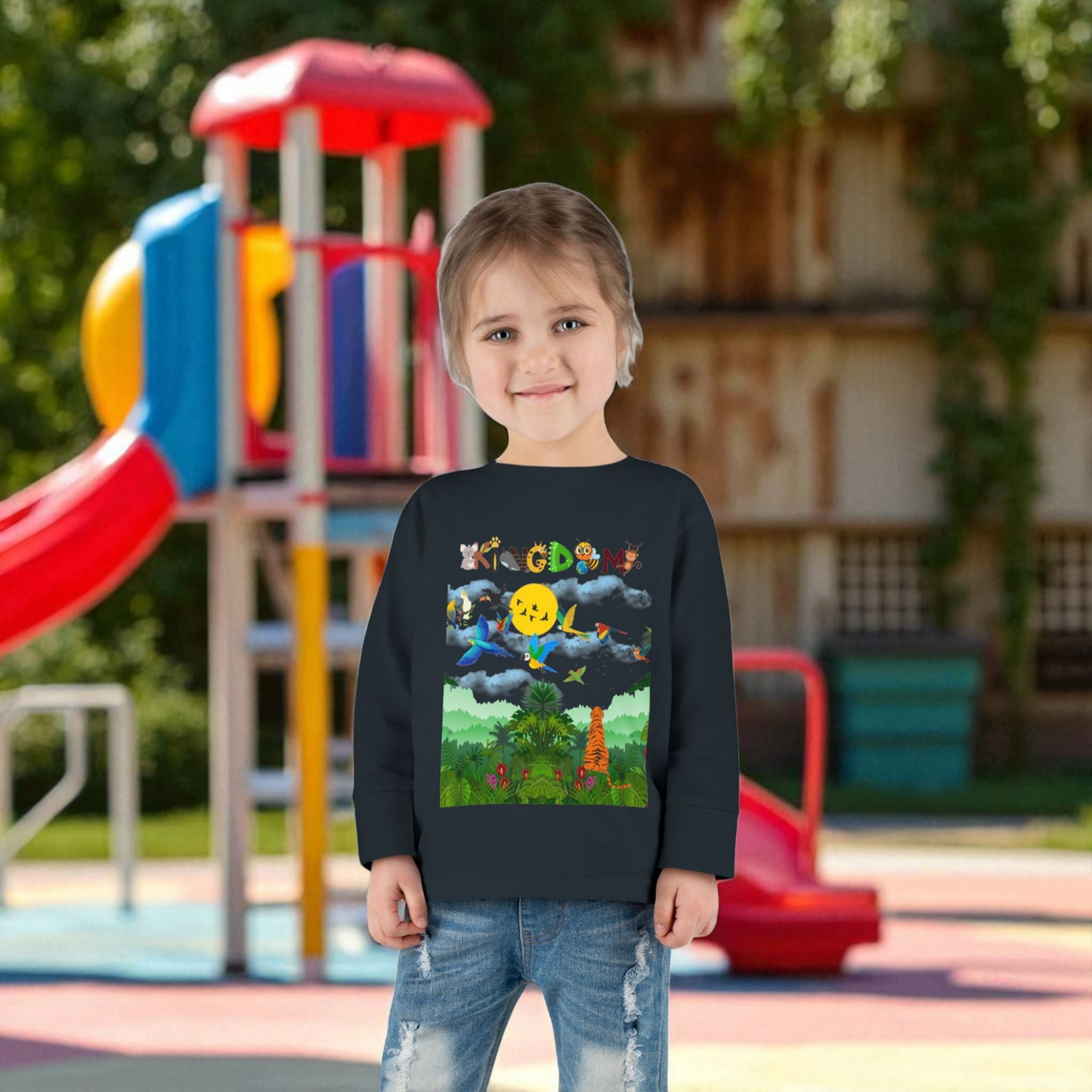 Jungle Safari Toddler Long Sleeve Tee, Wild Animals Graphic Shirt, Kids Nature Theme Top