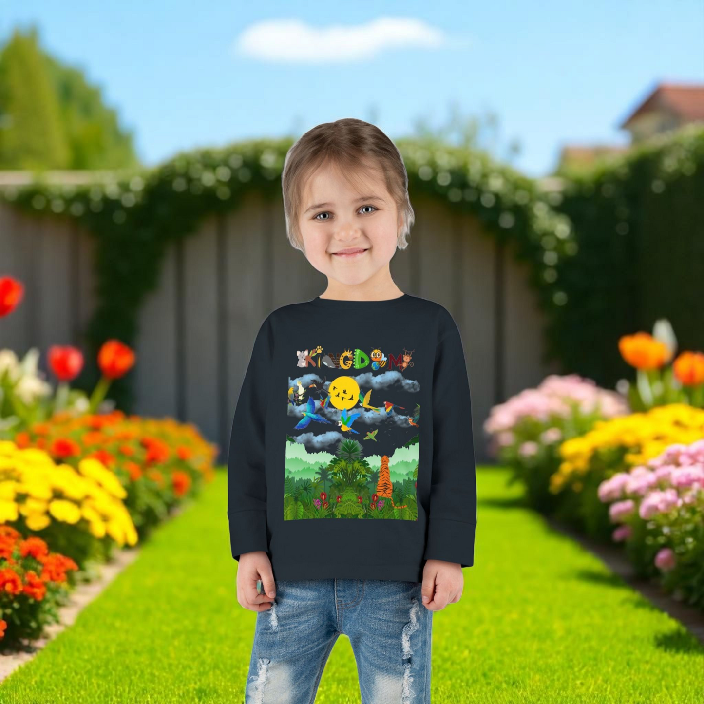 Jungle Safari Toddler Long Sleeve Tee, Wild Animals Graphic Shirt, Kids Nature Theme Top
