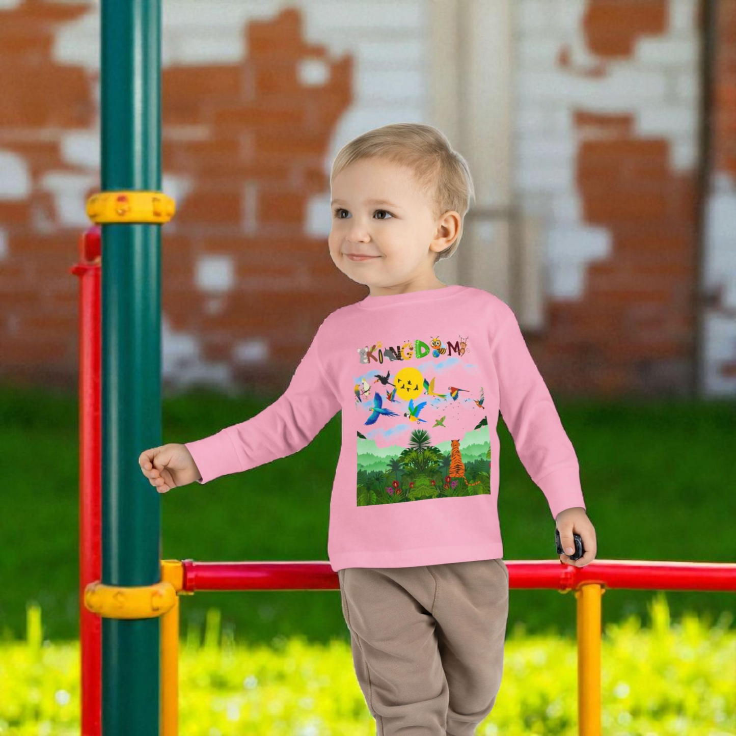 Jungle Safari Toddler Long Sleeve Tee, Wild Animals Graphic Shirt, Kids Nature Theme Top
