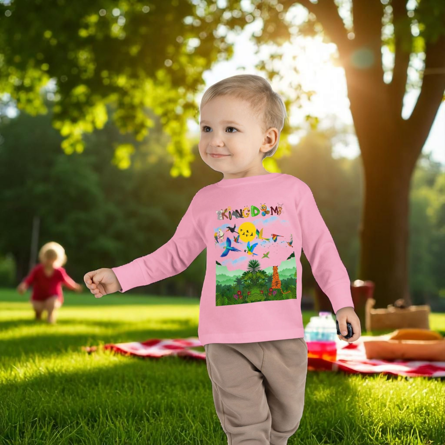 Jungle Safari Toddler Long Sleeve Tee, Wild Animals Graphic Shirt, Kids Nature Theme Top