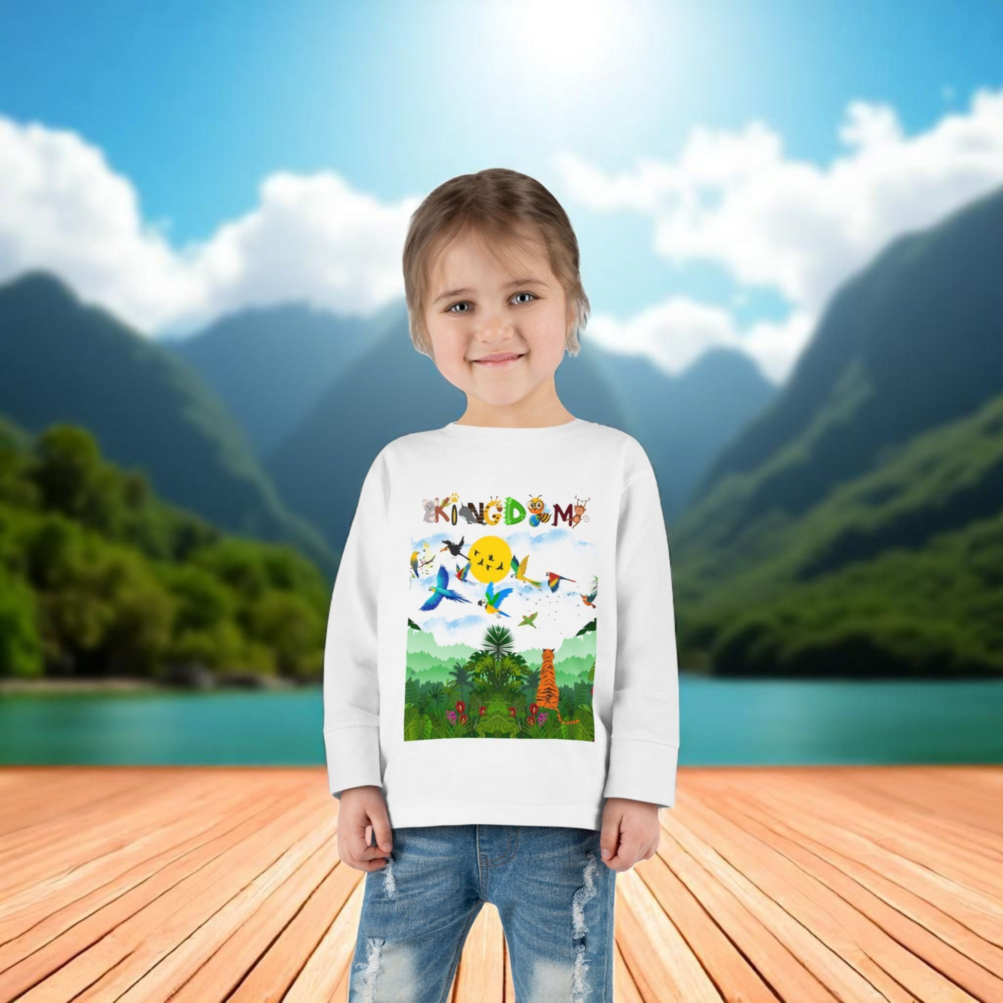 Jungle Safari Toddler Long Sleeve Tee, Wild Animals Graphic Shirt, Kids Nature Theme Top
