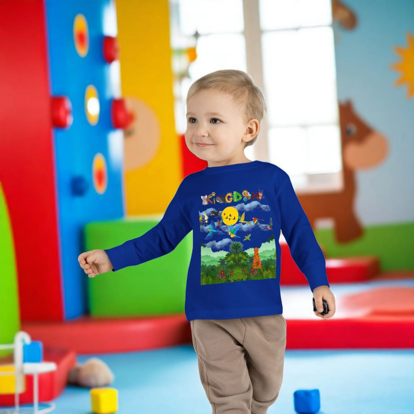 Jungle Safari Toddler Long Sleeve Tee, Wild Animals Graphic Shirt, Kids Nature Theme Top