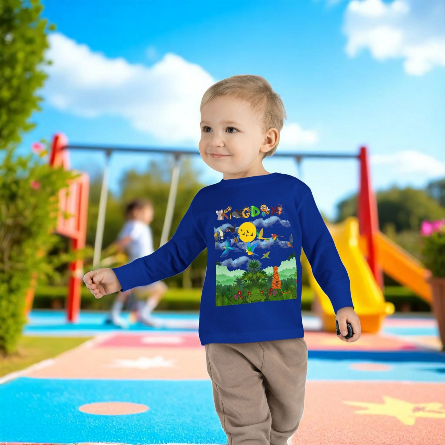 Jungle Safari Toddler Long Sleeve Tee, Wild Animals Graphic Shirt, Kids Nature Theme Top