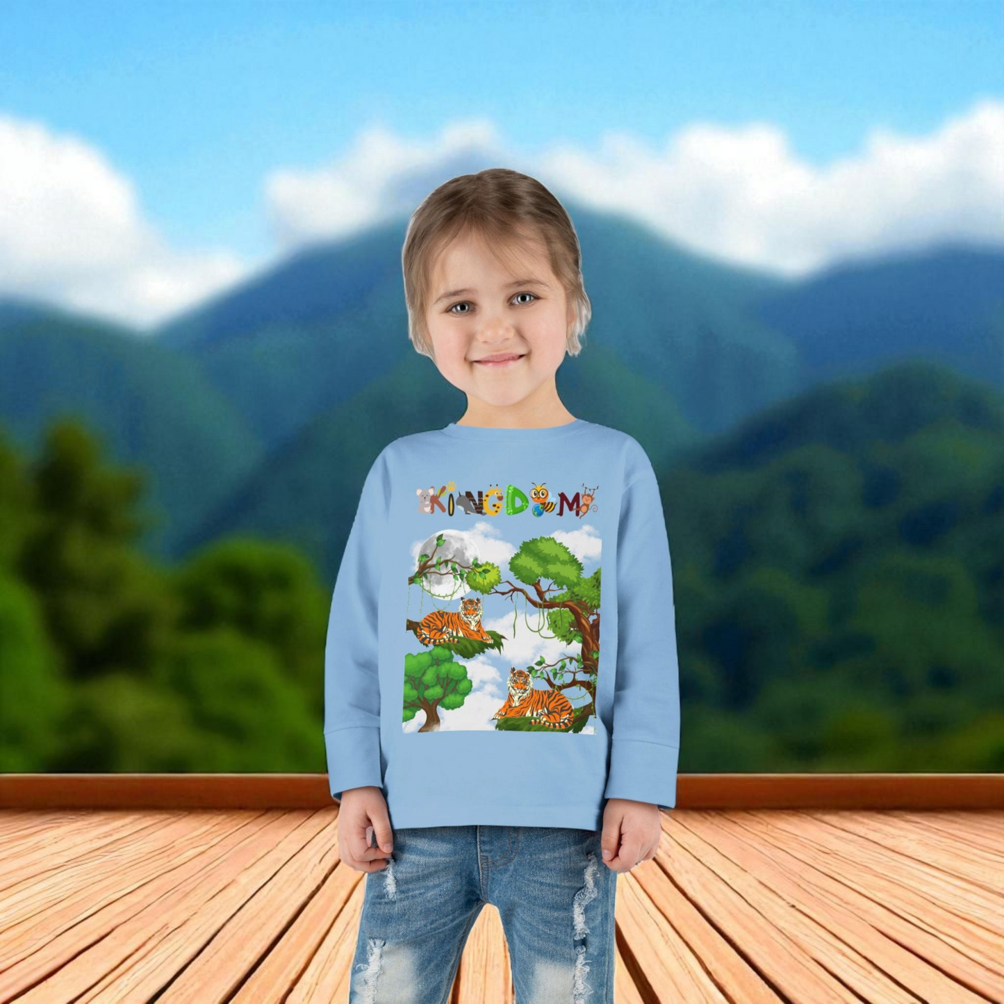 Toddler Long Sleeve Tee, Jungle Animals Nature Theme Tiger Graphic Art Shirt