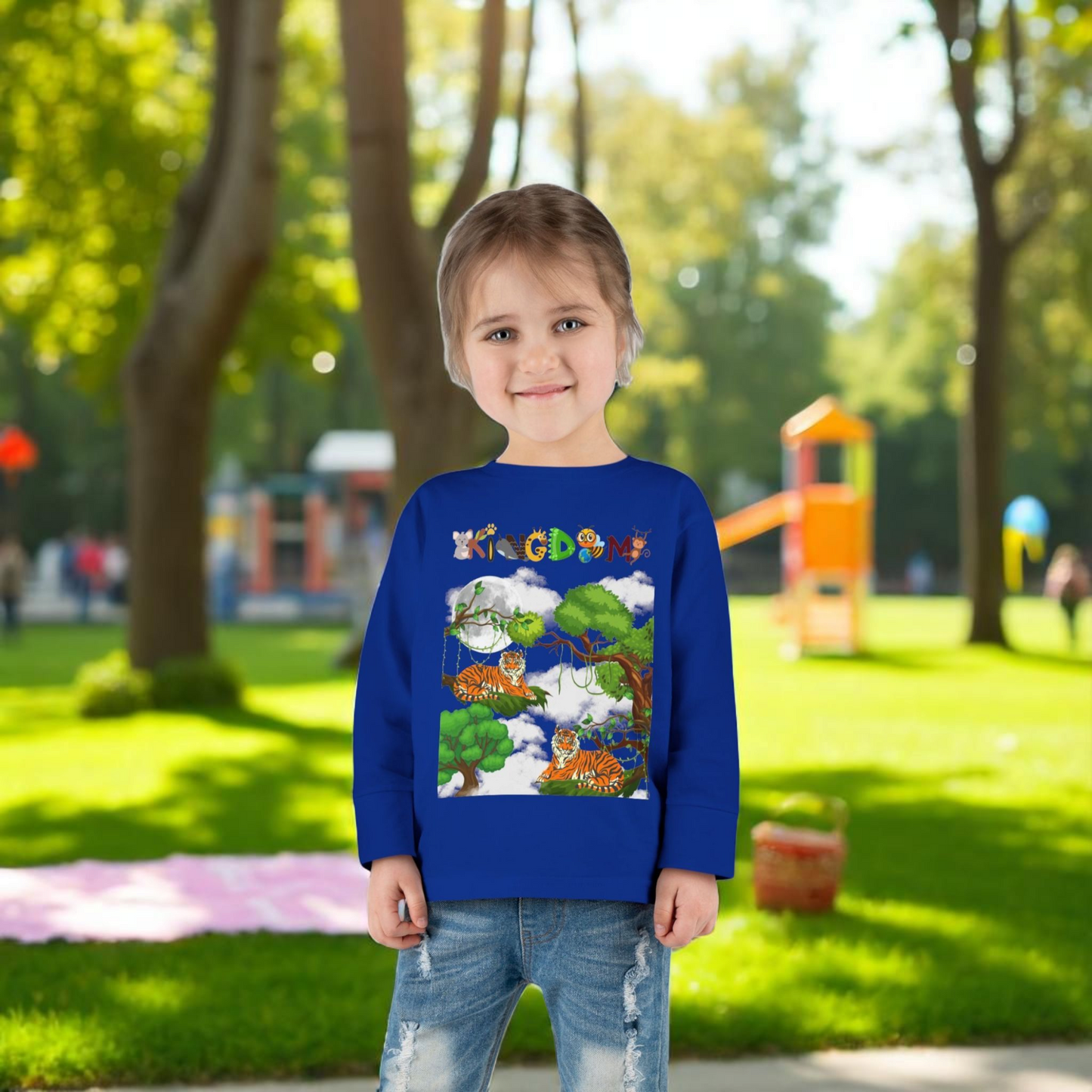 Toddler Long Sleeve Tee, Jungle Animals Nature Theme Tiger Graphic Art Shirt