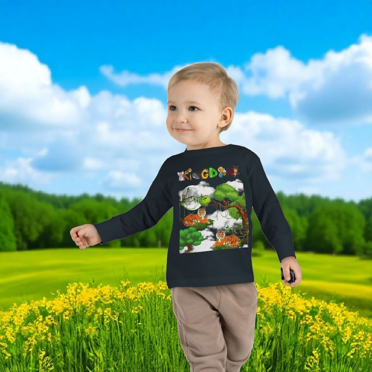 Toddler Long Sleeve Tee, Jungle Animals Nature Theme Tiger Graphic Art Shirt