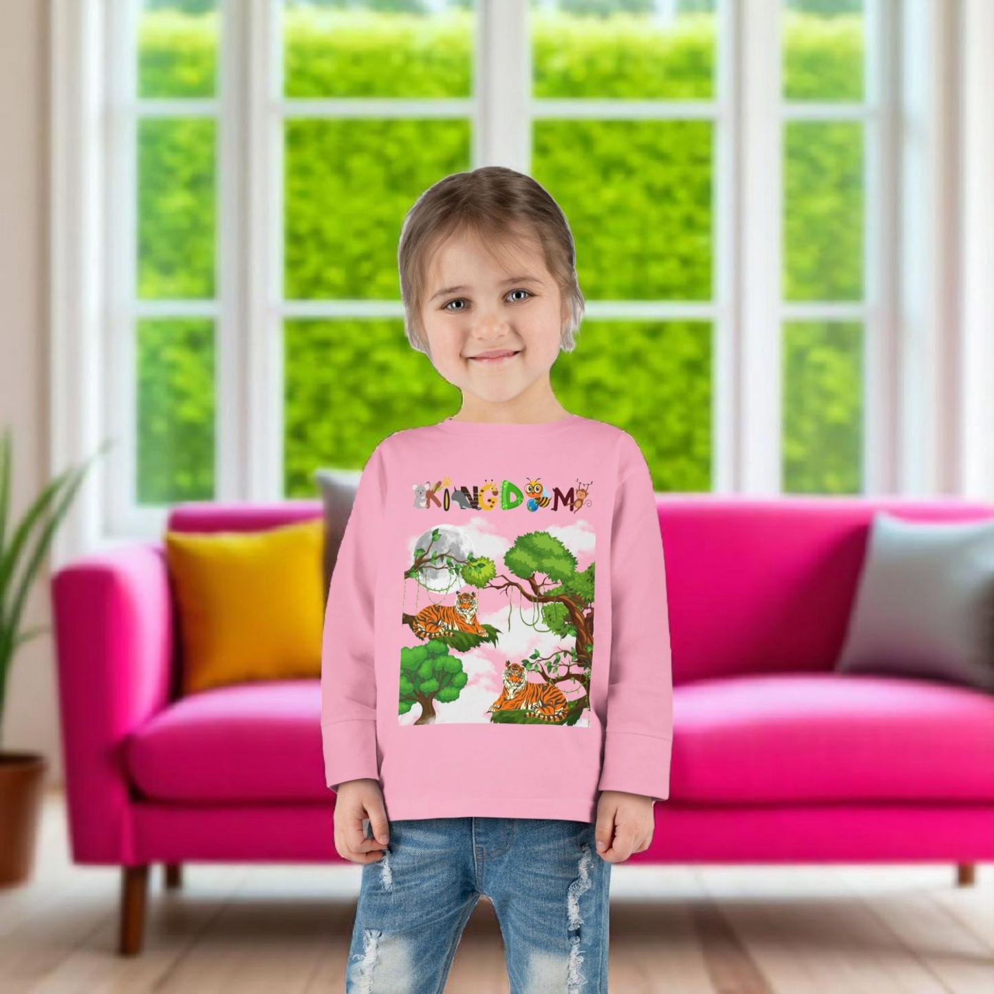 Toddler Long Sleeve Tee, Jungle Animals Nature Theme Tiger Graphic Art Shirt