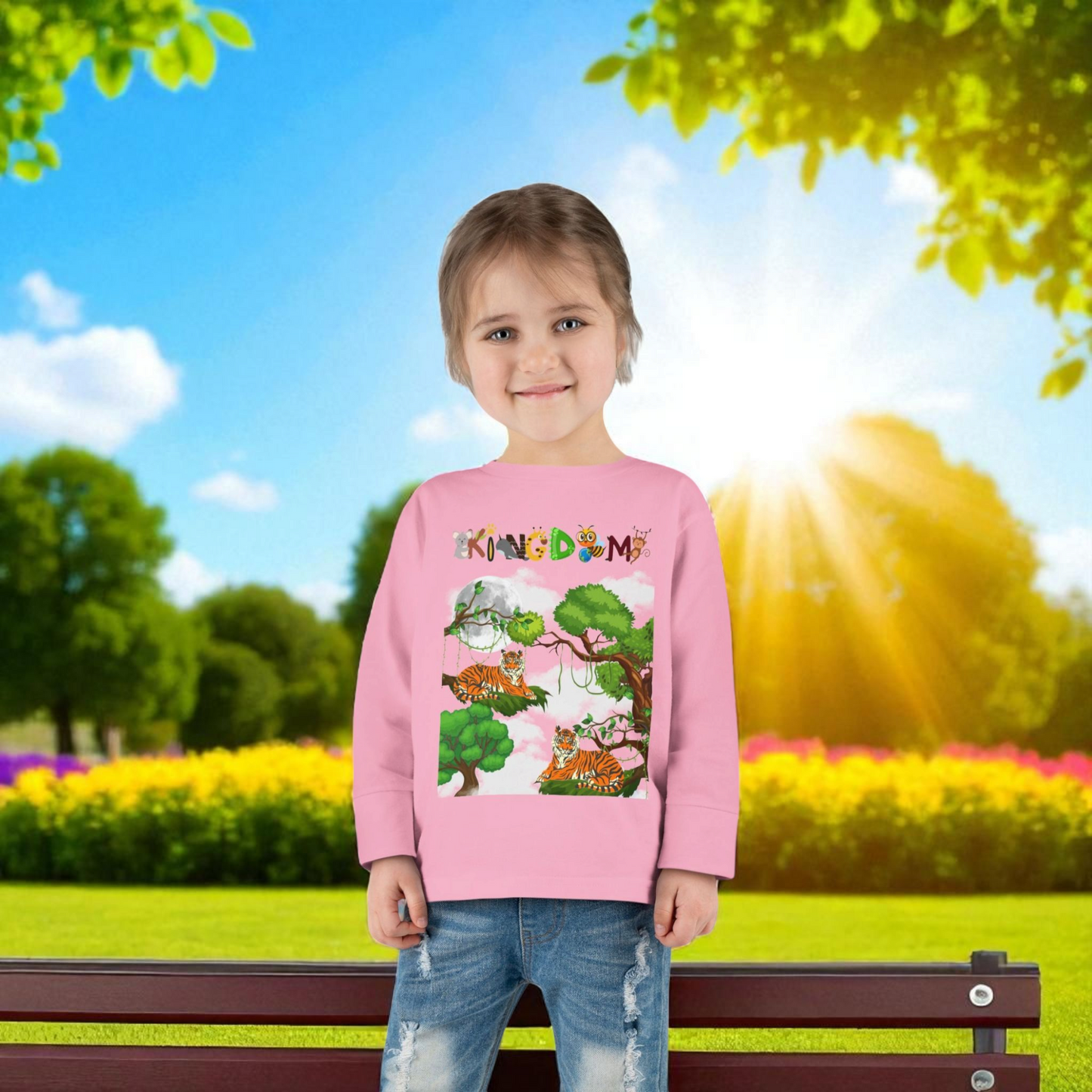 Toddler Long Sleeve Tee, Jungle Animals Nature Theme Tiger Graphic Art Shirt