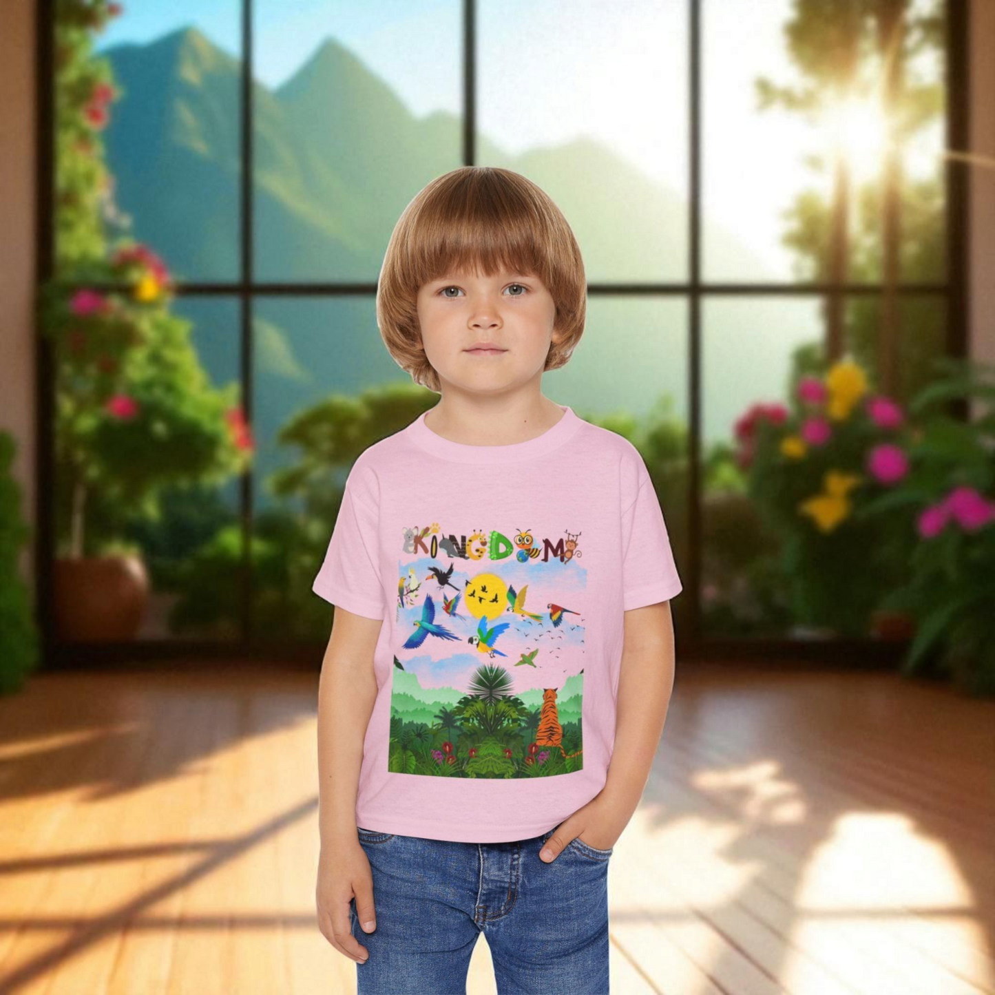 Jungle Life Toddler T-shirt, Tropical Birds Graphic Tee, Wild Animals Jungle Theme Top