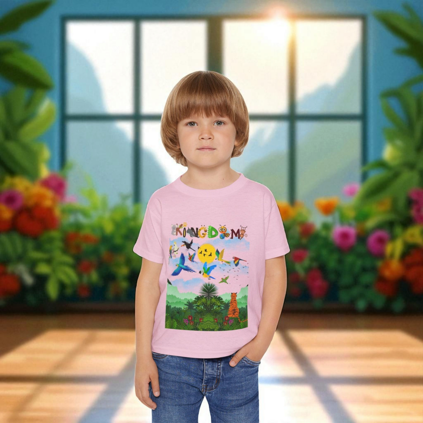 Jungle Life Toddler T-shirt, Tropical Birds Graphic Tee, Wild Animals Jungle Theme Top