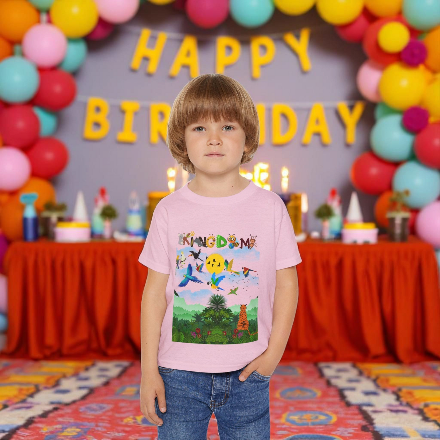 Jungle Life Toddler T-shirt, Tropical Birds Graphic Tee, Wild Animals Jungle Theme Top