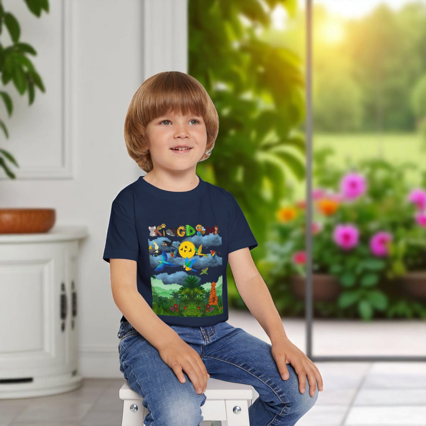 Jungle Life Toddler T-shirt, Tropical Birds Graphic Tee, Wild Animals Jungle Theme Top