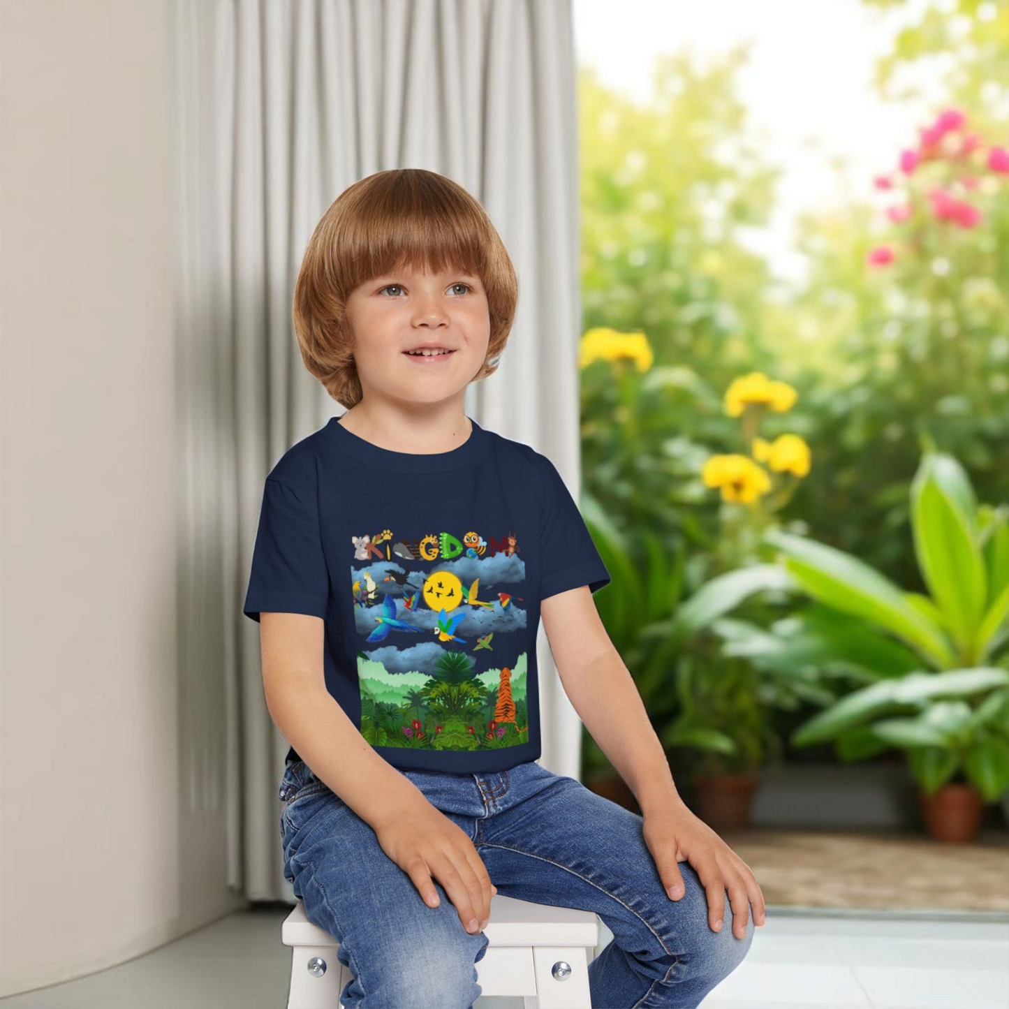 Jungle Life Toddler T-shirt, Tropical Birds Graphic Tee, Wild Animals Jungle Theme Top