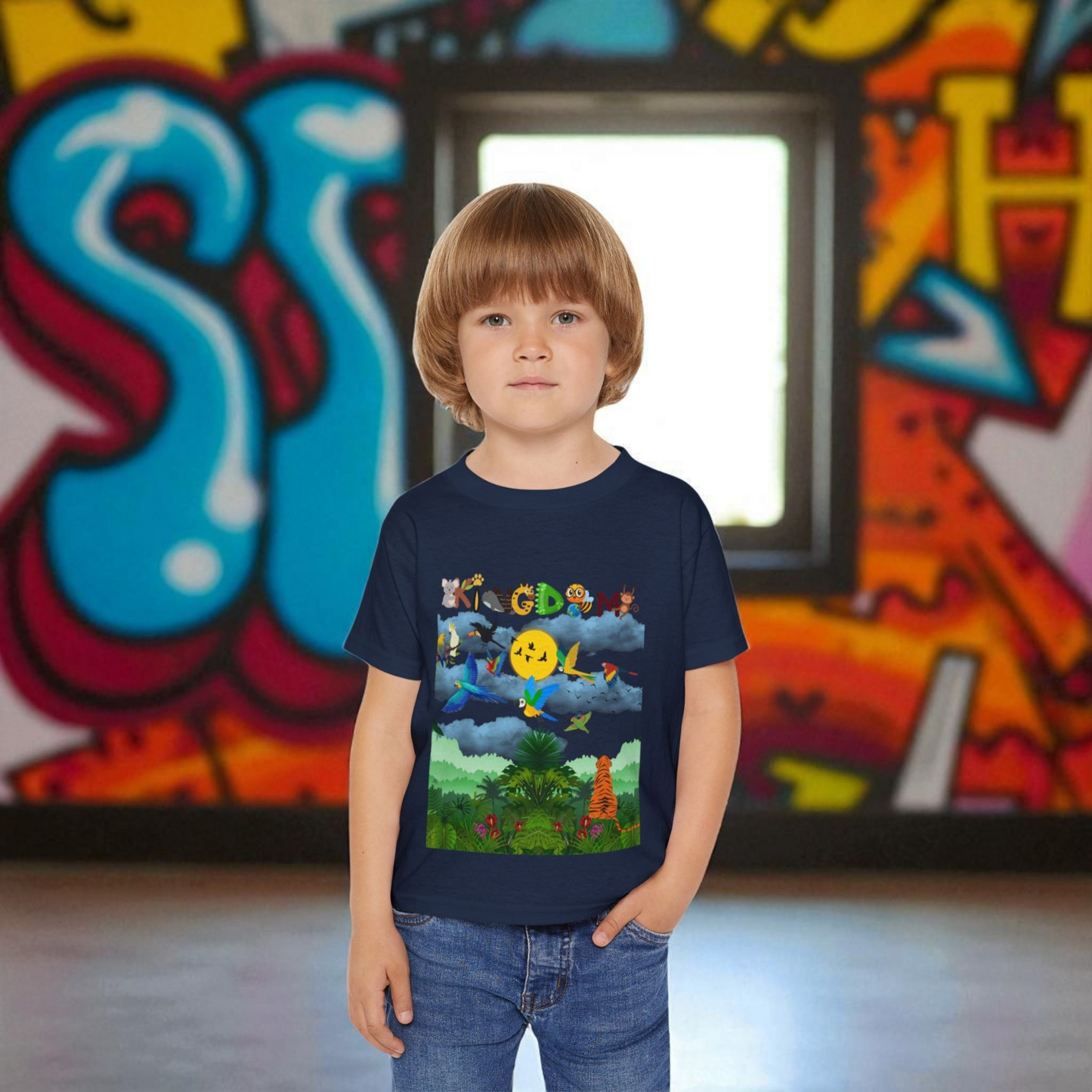 Jungle Life Toddler T-shirt, Tropical Birds Graphic Tee, Wild Animals Jungle Theme Top