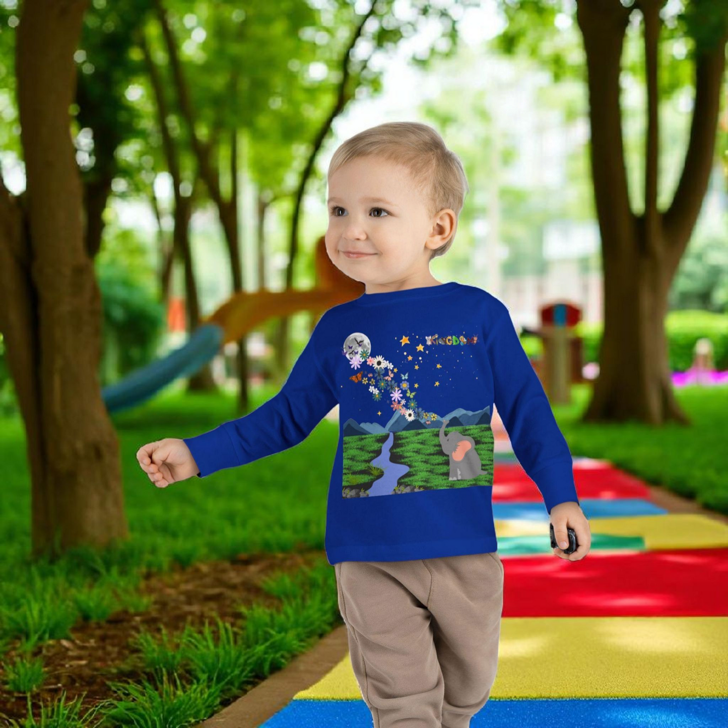 Elephant and Floral Toddler Long Sleeve Tee, Cute Animal Kids Shirt