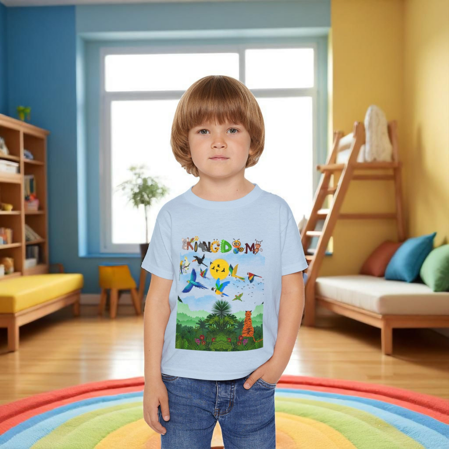 Jungle Life Toddler T-shirt, Tropical Birds Graphic Tee, Wild Animals Jungle Theme Top