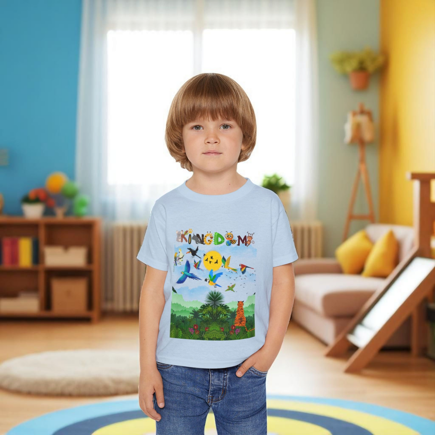 Jungle Life Toddler T-shirt, Tropical Birds Graphic Tee, Wild Animals Jungle Theme Top