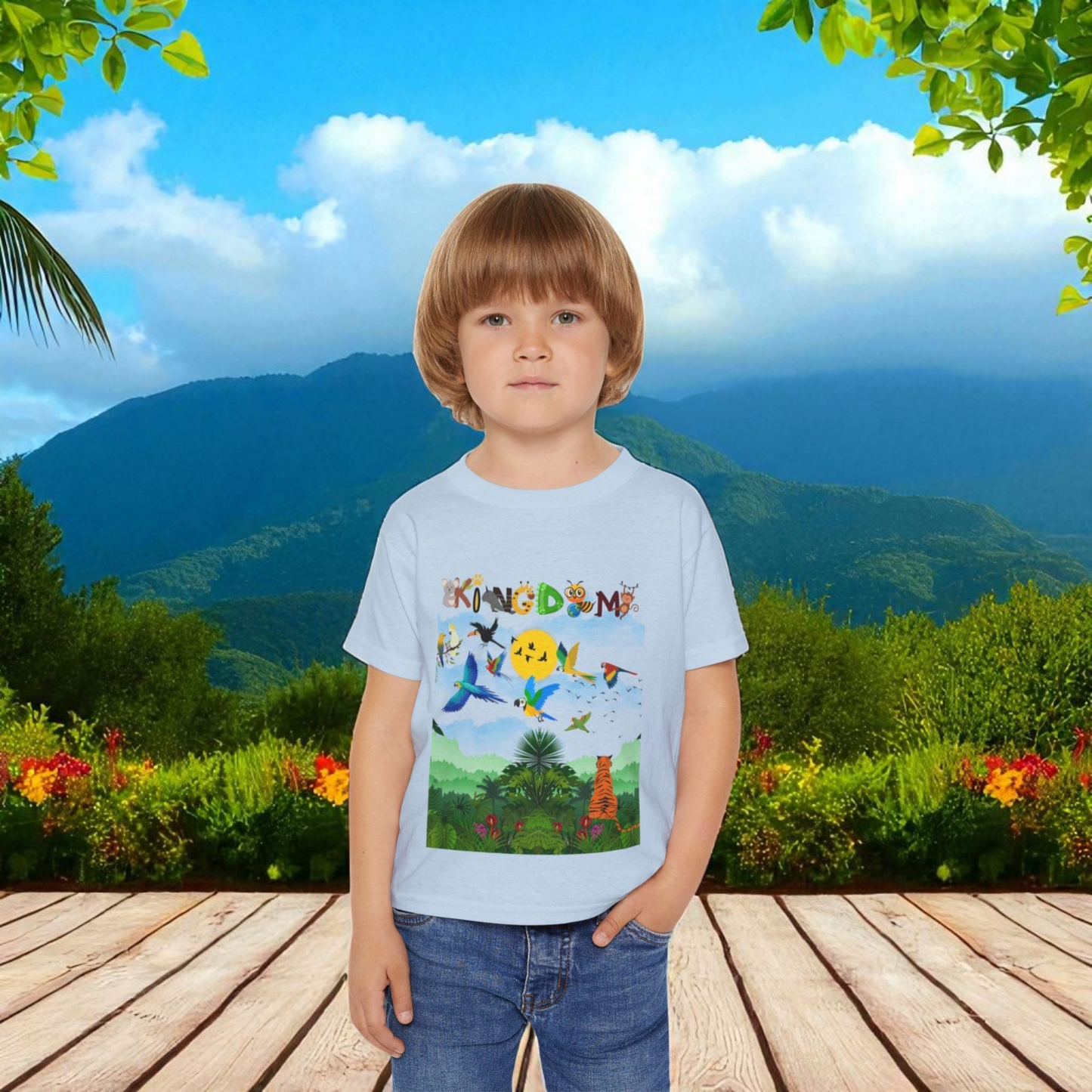 Jungle Life Toddler T-shirt, Tropical Birds Graphic Tee, Wild Animals Jungle Theme Top