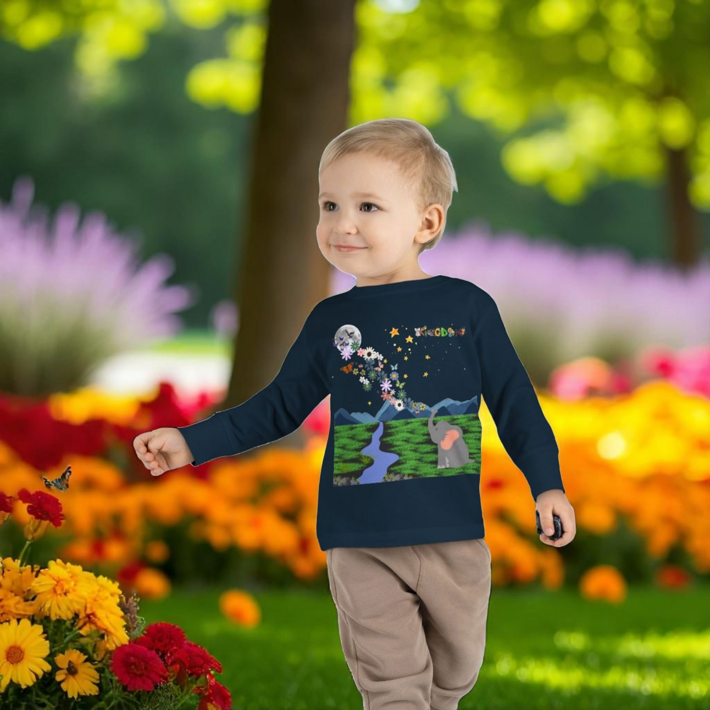 Elephant and Floral Toddler Long Sleeve Tee, Cute Animal Kids Shirt