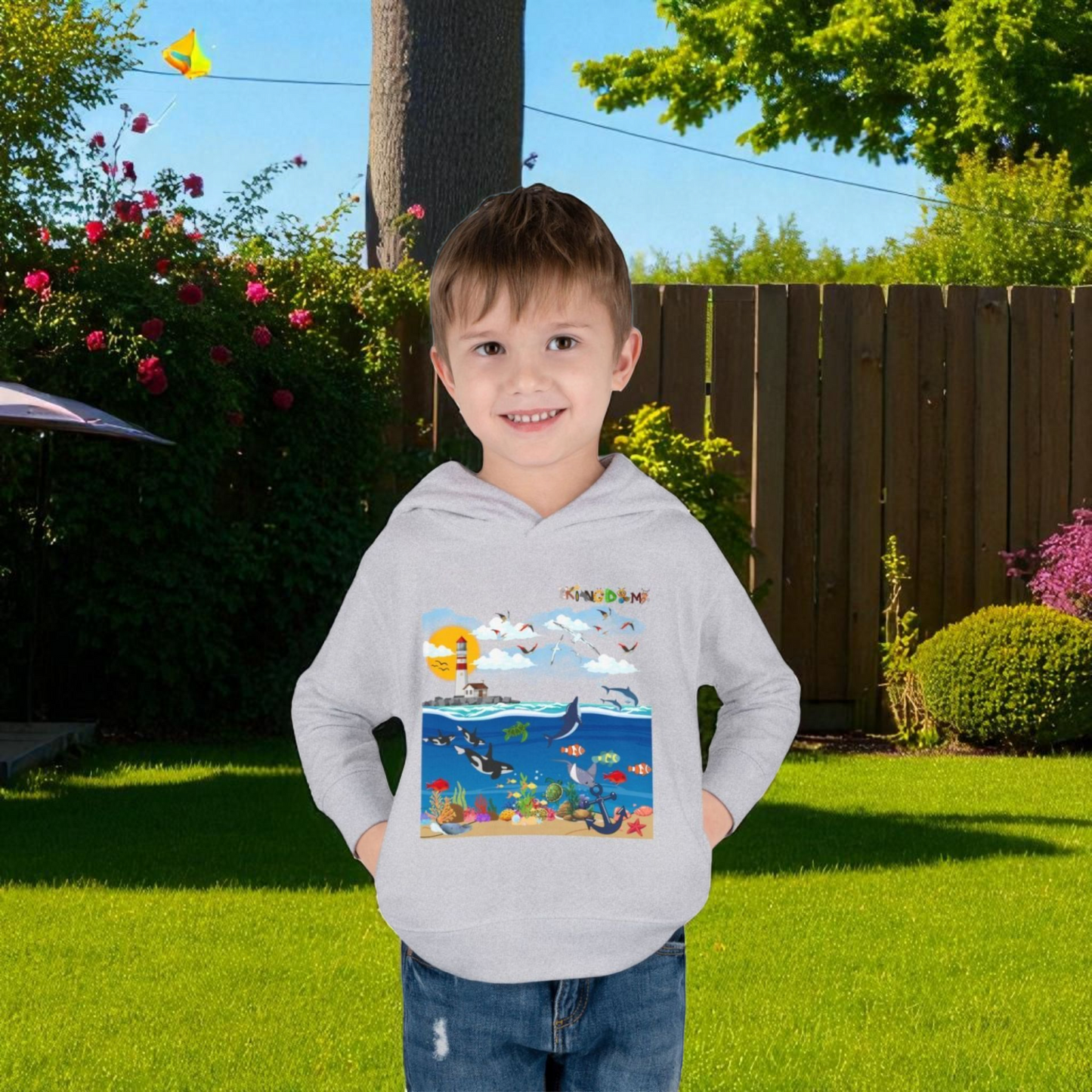 Ocean Friends Toddler Pullover Fleece Hoodie, Aquatic Theme Sweatshirt for Kids