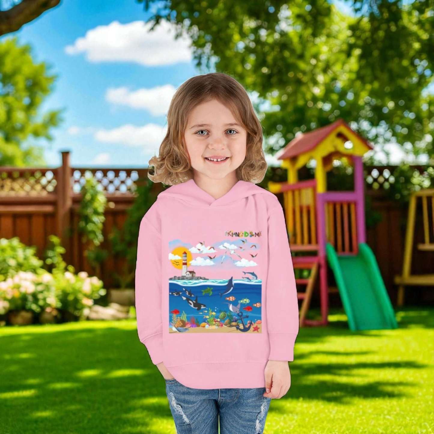 Ocean Friends Toddler Pullover Fleece Hoodie, Aquatic Theme Sweatshirt for Kids