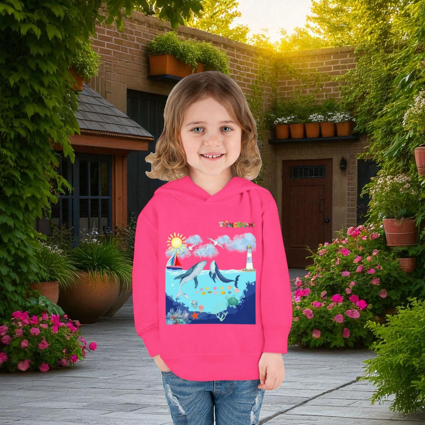Whale Graphic Toddler Hoodie, Kids Marine Theme Sweatshirt, Ocean Animal Children's Hoodie