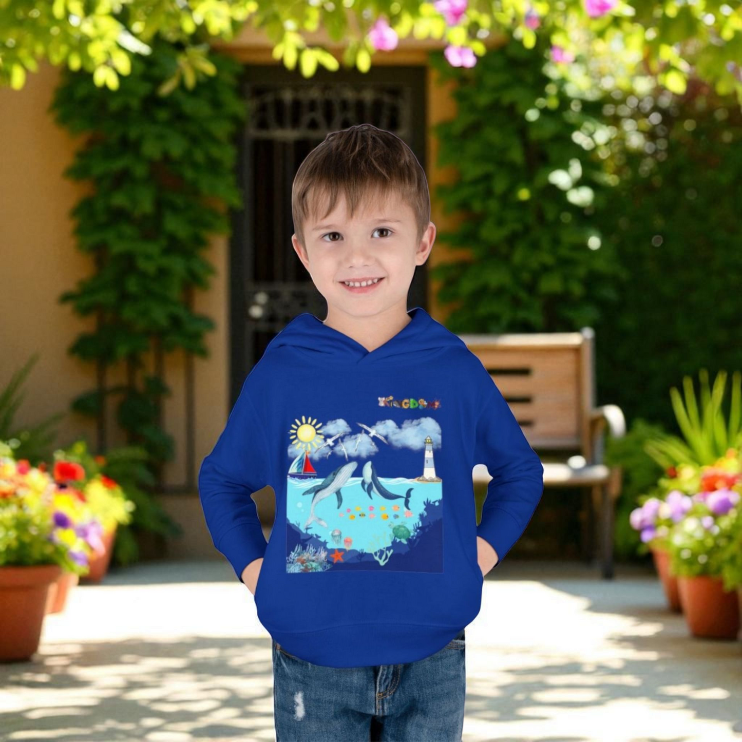 Whale Graphic Toddler Hoodie, Kids Marine Theme Sweatshirt, Ocean Animal Children's Hoodie