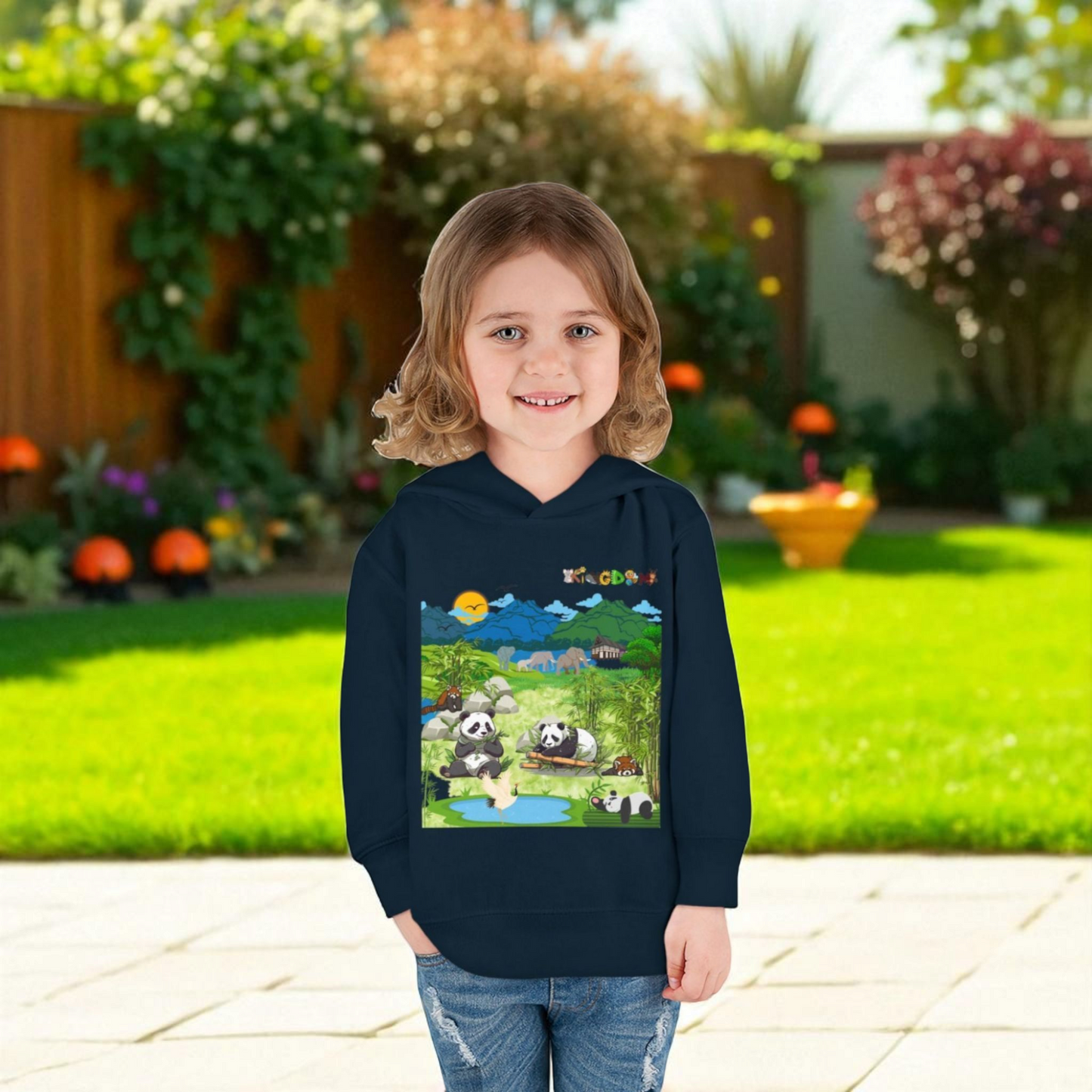 Graphic Panda Elephants Toddler Hoodie, Wildlife Theme, Kids Fleece Pullover