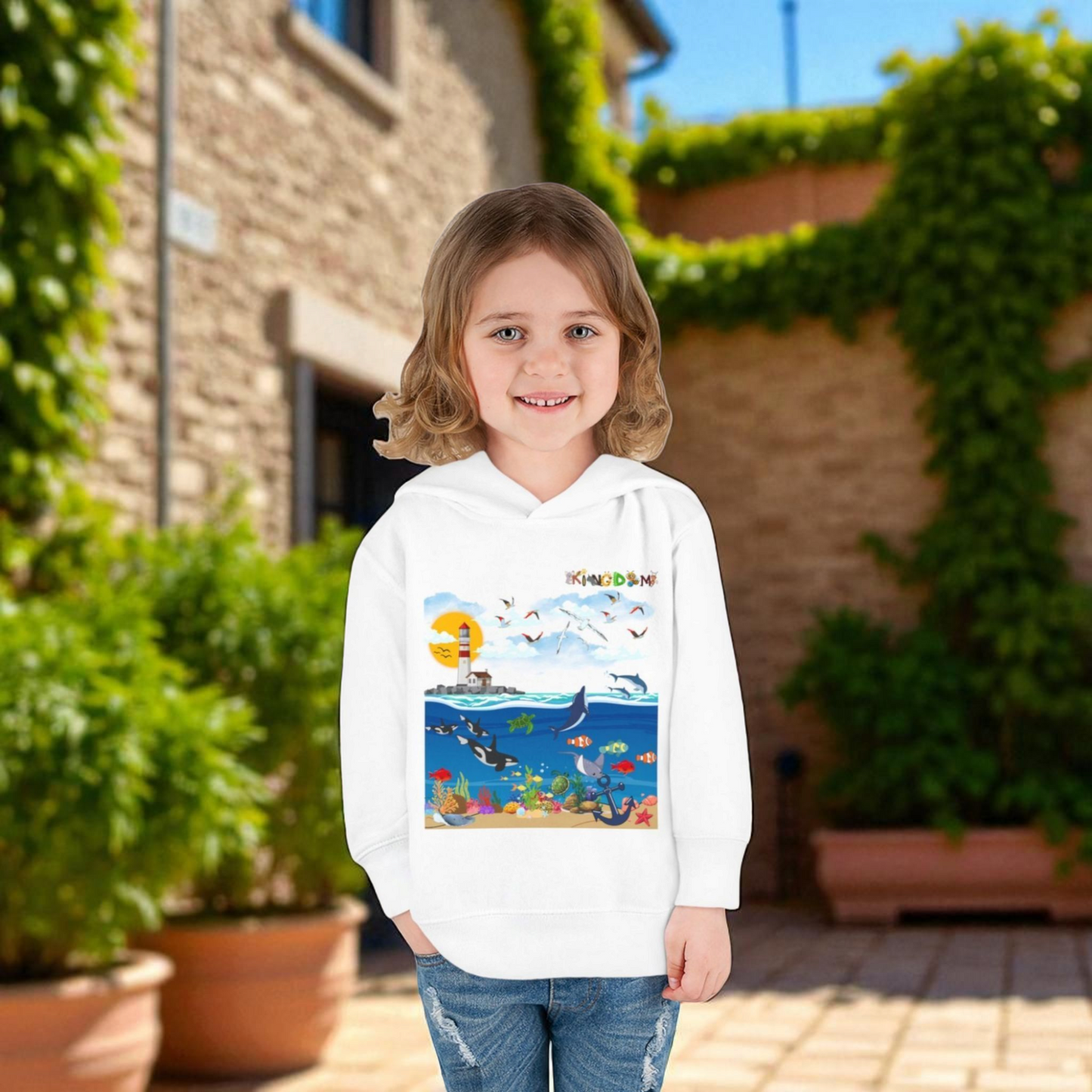 Ocean Friends Toddler Pullover Fleece Hoodie, Aquatic Theme Sweatshirt for Kids