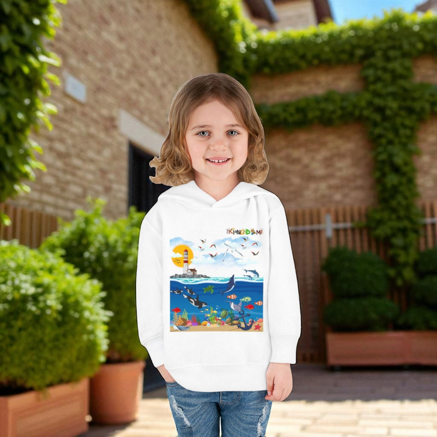 Ocean Friends Toddler Pullover Fleece Hoodie, Aquatic Theme Sweatshirt for Kids