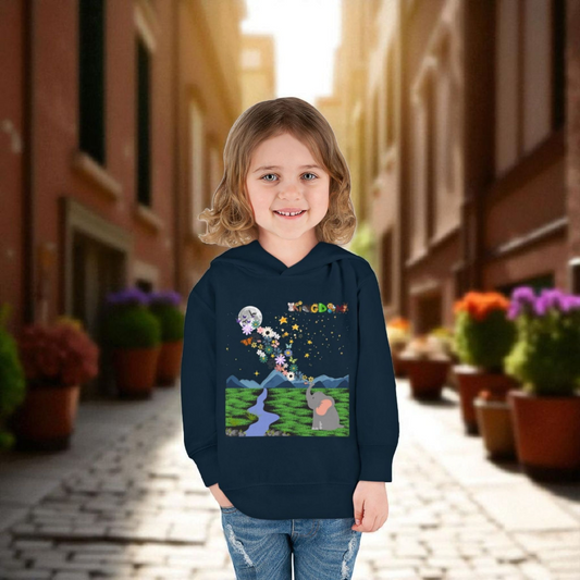 Elephant & Floral Night Sky Toddler Hoodie, Wildlife Theme Pullover Fleece